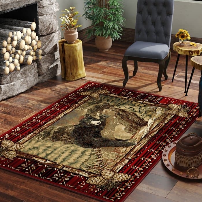 Lodge King Lazy Bear Rustic Pine Cone Area Rug