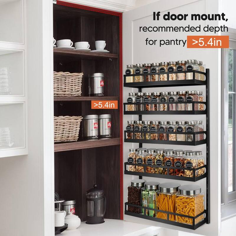 X-cosrack Wall Mount Spice Rack Organizer 5 Tier Height-Adjustable Hanging Spice Shelf Storage for Kitchen Pantry Cabinet