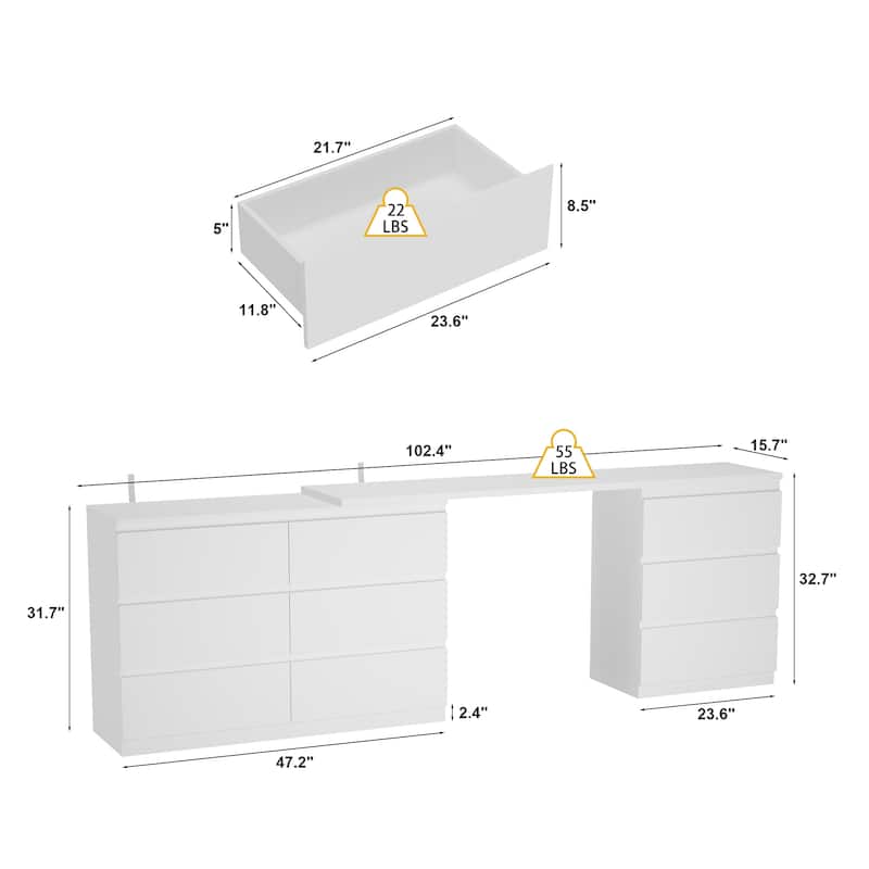 Makeup Table Chic Vanity Dresser Combo: Spacious Multi-Drawer Design