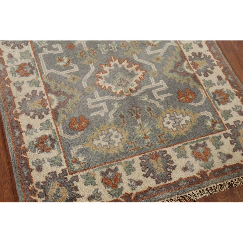 Gray Oushak Indian Accent Rug Hand-Knotted Transitional Wool Carpet - 3'2"x 5'6"