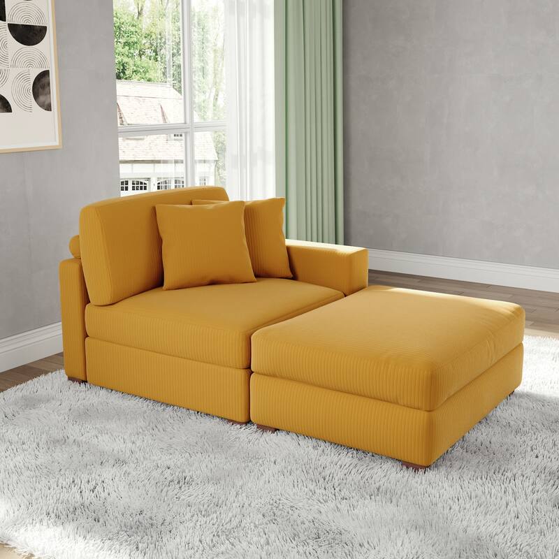 Corduroy Chaise Lounge Sofa with Ottoman for Living Room