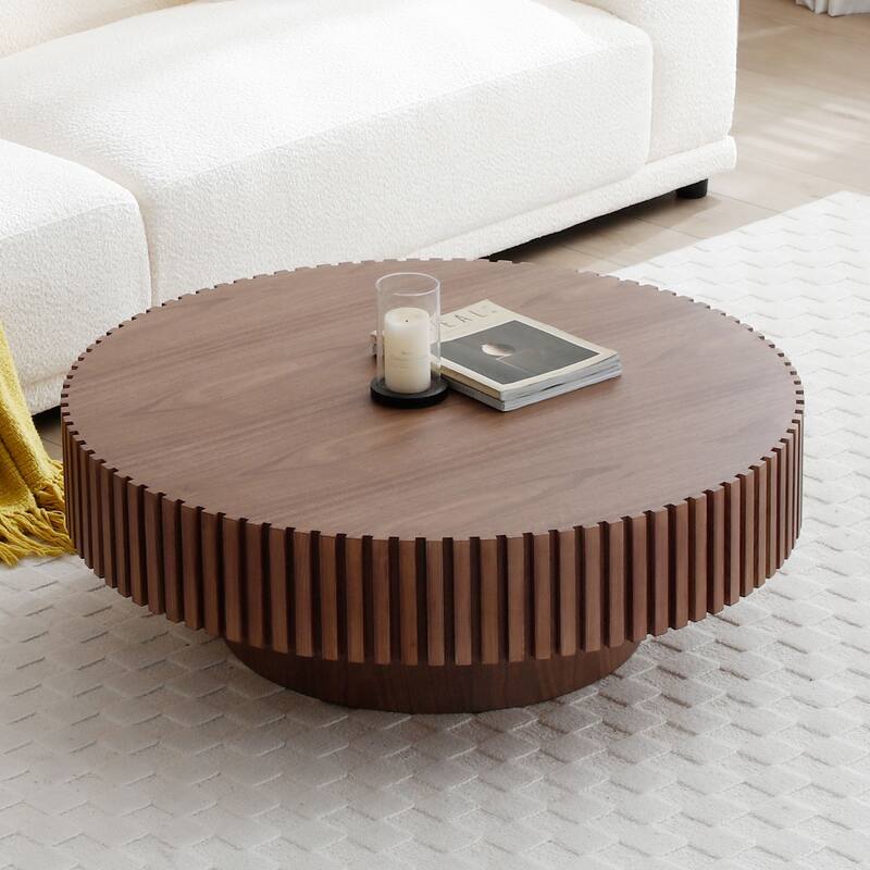 35.43'' Nesting Round Wood Coffee table for Apartment, Modern Living Room Coffee Table with Sturdy Pedestal
