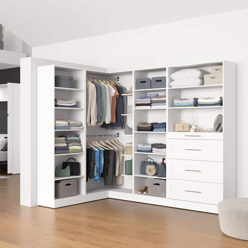 Bestar Florence 95W x 61D L Shaped Walk-In Closet System, Shaker