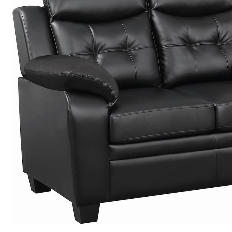 Contemporary Faux Leather & Wood Loveseat With Cushioned Armrests, Rich Black