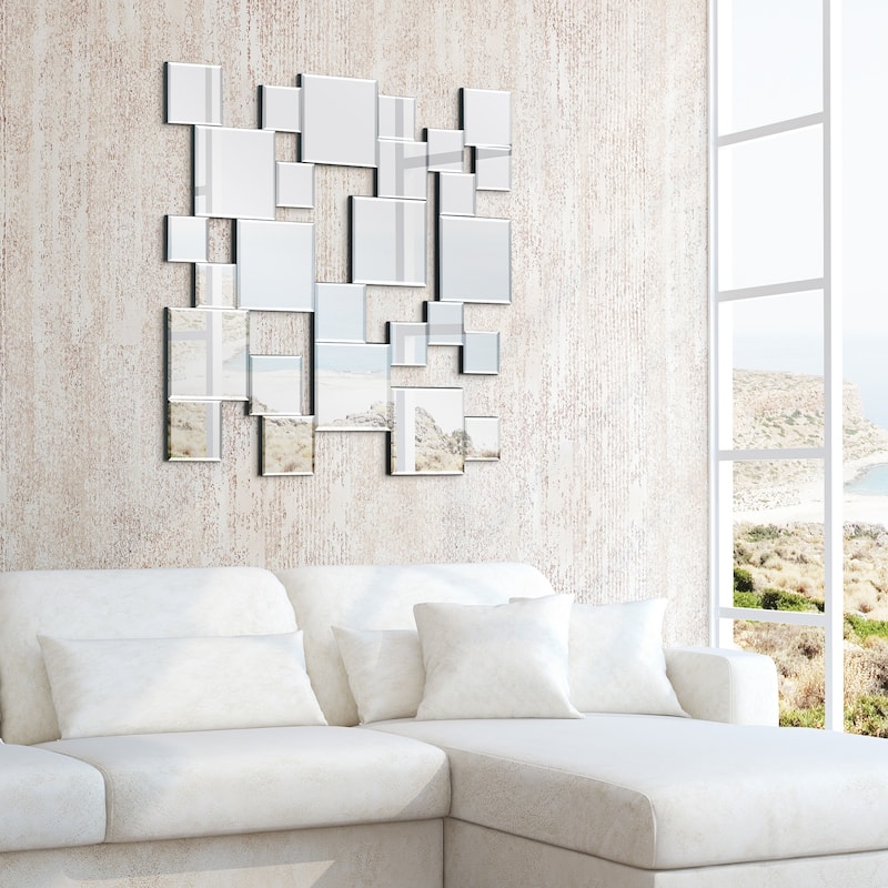 Elegant Cluster Wall Mirror,Beveled Squares Mirror,Bathroom Mirror, 32"x32" - Clear - 32" x 32"