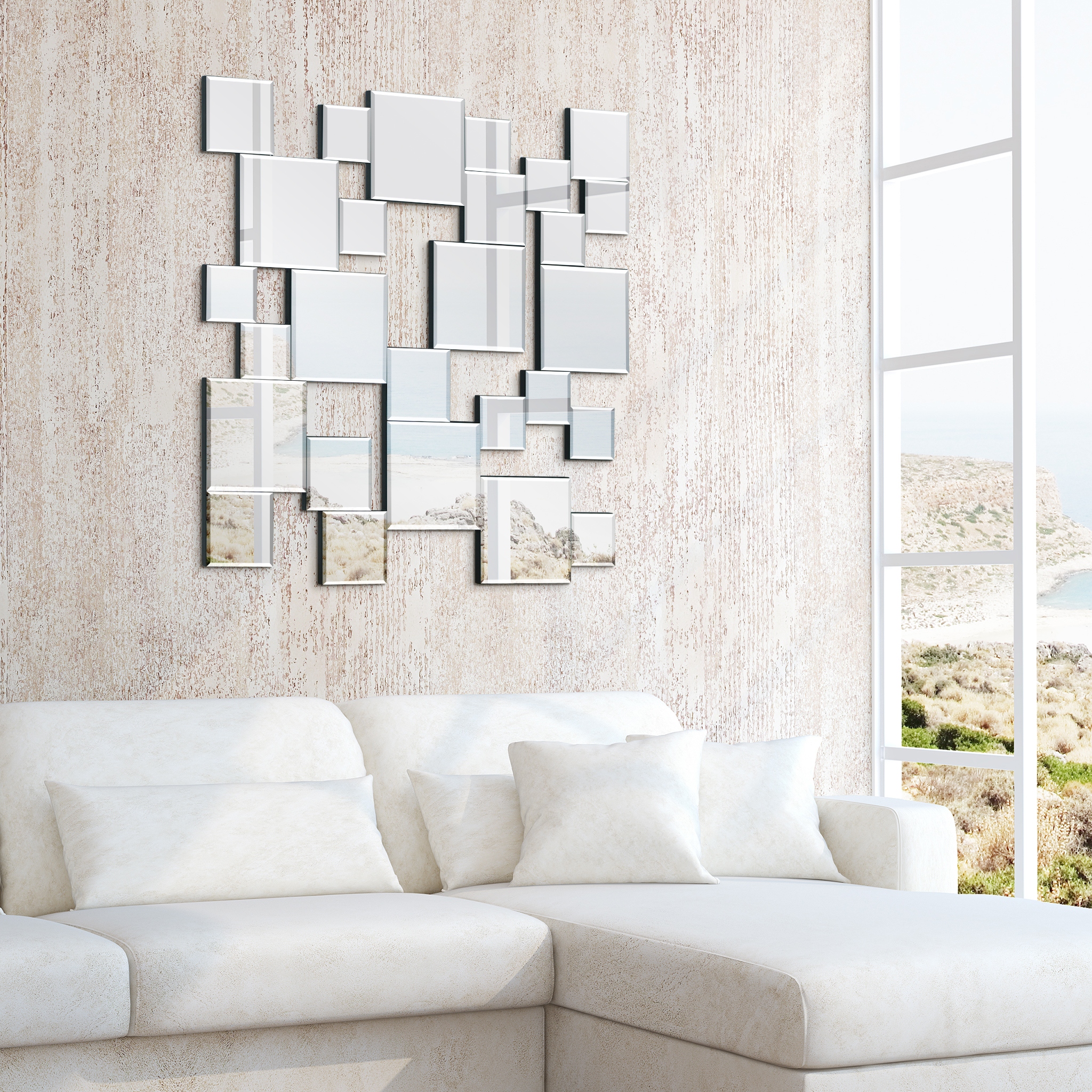 Elegant Cluster Wall Mirror,Beveled Squares Mirror,Bathroom