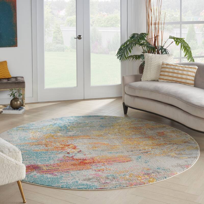 Nourison Modern Abstract Sublime Area Rug - 10' x round - Sealife - Runner/Round