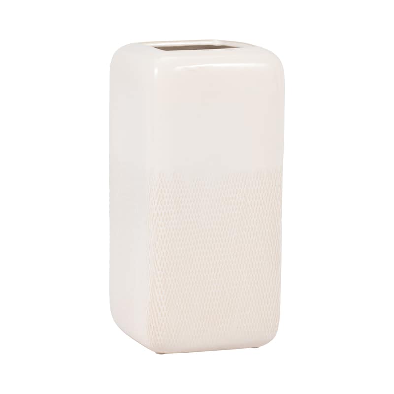 Sagebrook Home Ceramic Vase, Versatile Home Accents for Stylish Decor - Grooved Ivory/beige - 6" x 6" x 12"