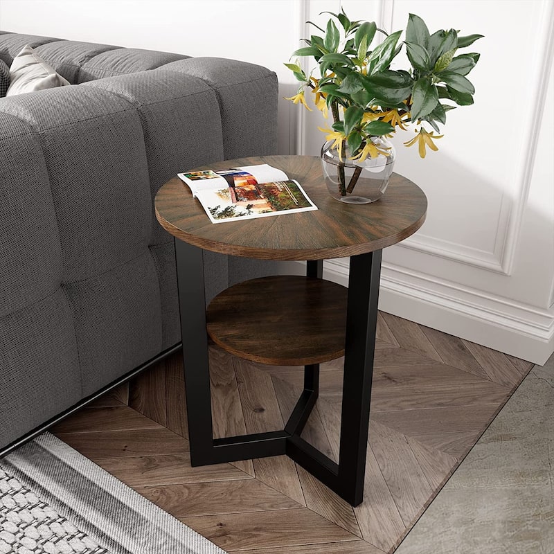 Round Coffee Table with Solid Wood Storage Circle Center Table