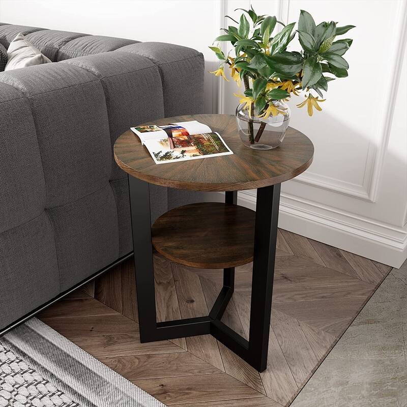 Round Coffee Table with Solid Wood Storage Circle Center Table