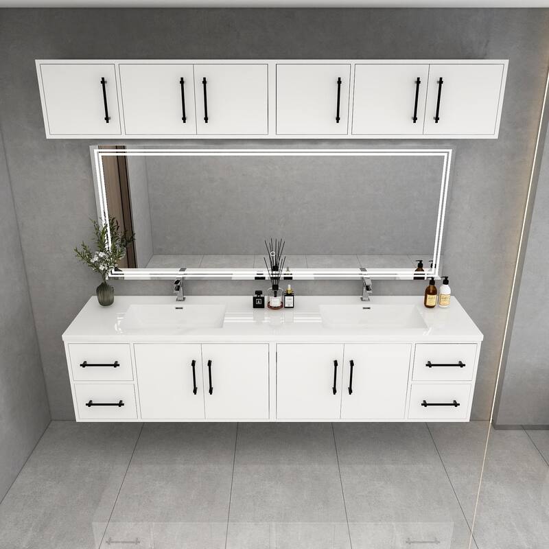 Victoria 84'' Wall-Mounted Double Sink Vanity Set with LED light Top Cabinet