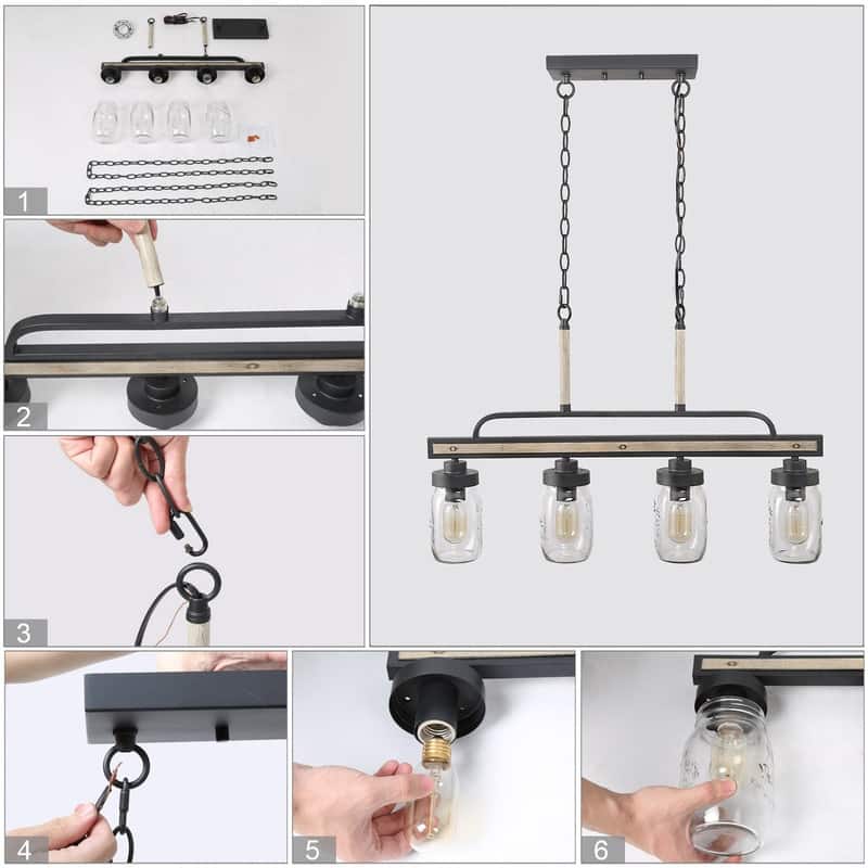 Modern Farmhouse 3/4-Light Mason Jar Glass Chandelier for Kitchen Island