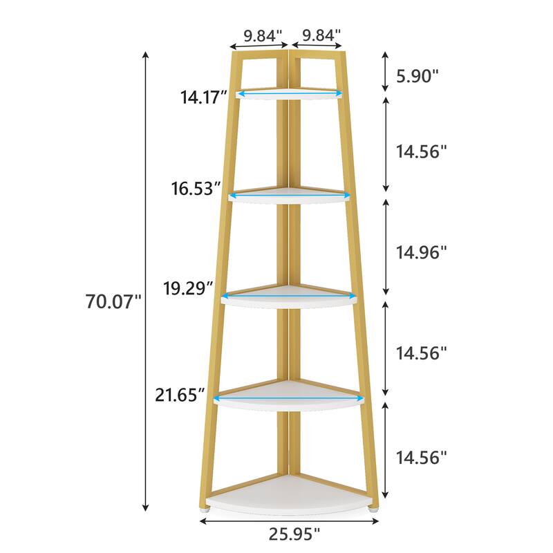 5 Tier Tall Corner Shelf, Bathroom Tower Shelves, 70 Inches Corner Bookshelf and Bookcase - N/A