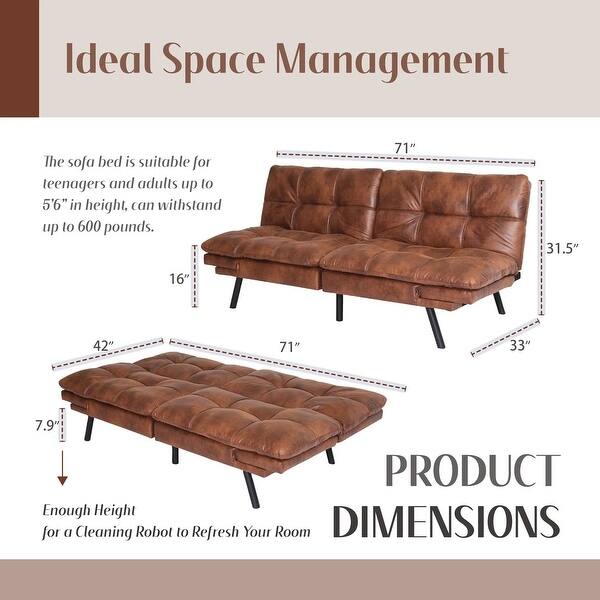 Futon Couch Sofa Bed, Faux Leather Sleeper Futons Convertible Loveseat