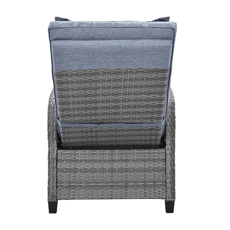 3 Pcs Patio Furniture Set, Patio Recliner Chairs Set of 2, Patio Conversation Set w/ Side Table, Outdoor Rattan Reclining Chairs