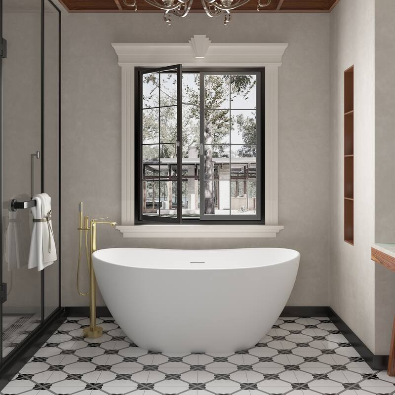 Bathtub Faucet, Floor Mount Free Standing Bathtub Faucet Tub Filler w/ Handheld Shower