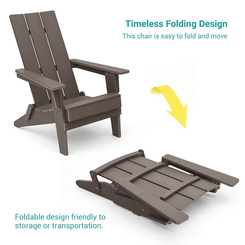 BONOSUKI Patio Folding Adirondack Chair,Waterproof HIPS,Wide Armrests