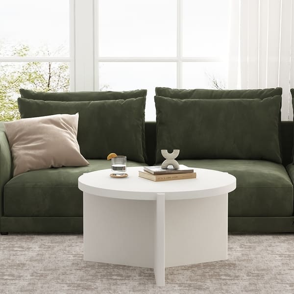 slide 2 of 7, Modern Round Coffee Table with Textured Finish Center Table White