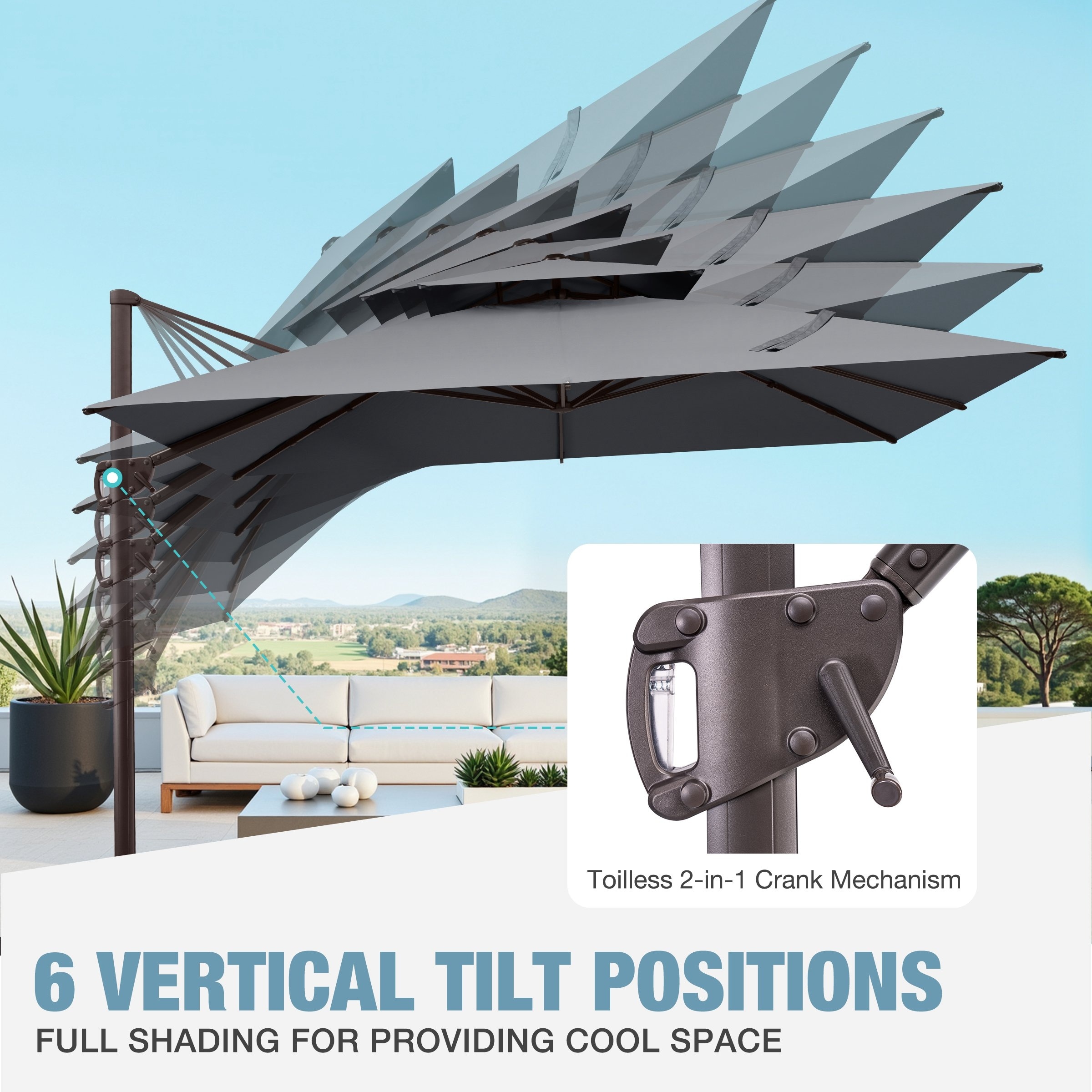 dual vent patio umbrella 13ft 2 Tier Double-Sided Vented with Base, Without Lights / Beige resistant polyester fabric boost airflow and block sunlight Patio Kingdom Double-sided Patio Umbrella