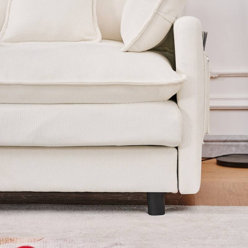 101.9" L-shaped Cashmere Sectional Sofa with Pillows and Movable Ottoman