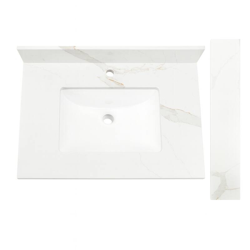 Design House Calesco Calacatta Quartz Bathroom Vanity Top and Side Splash Kit - N/A - Beige/Off-White/Grey - Single Hole