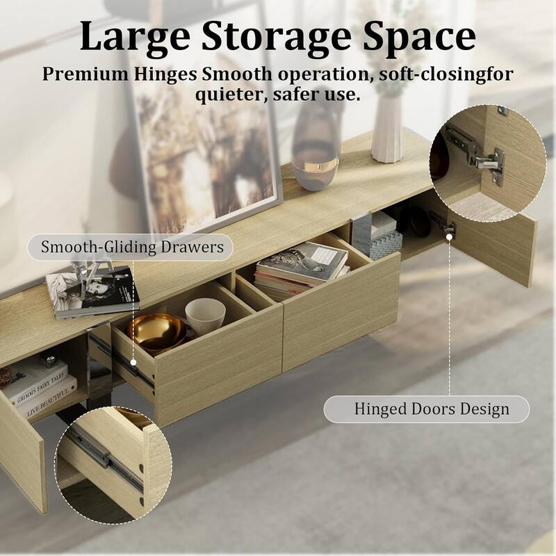 79 inch Wood TV Stand Partial Assembly Entertainment Center Modern Media Console with Drawers and Storage Cabinets