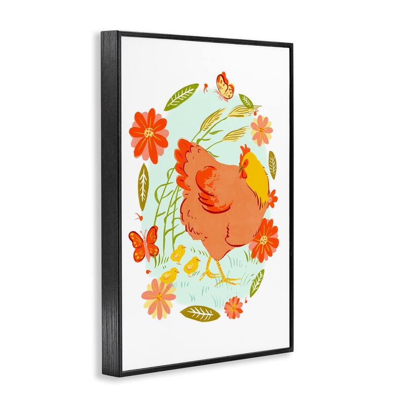 Stupell Hen & Chicks Circular Florals Framed Giclee Art Design By Hannah Moren