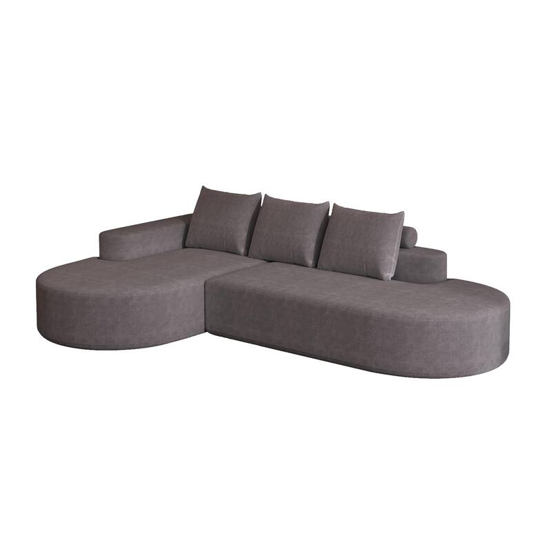 L Shaped Modular Curved Sectional Sofa, Chenille Upholstered 3 Seat Sofa, Corner Sofa with 3 Pillows for Living Room, Bedroom
