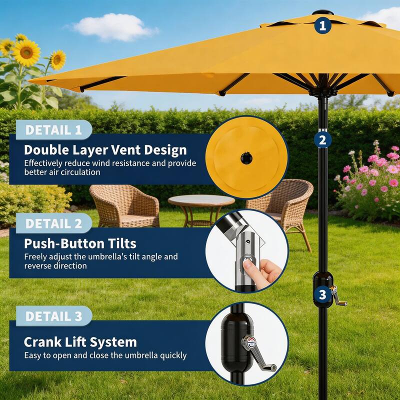 10ft Outdoor Patio Umbrella, with Crank Lift & Push Button Tilt, UV Protection Waterproof
