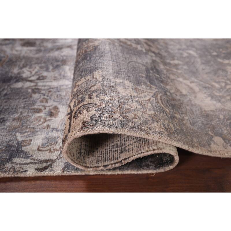 Silver Gray Abstract Indian Area Rug Handmade Wool Carpet - 5'1"x 8'0"