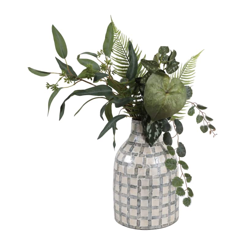 Mosaic Capiz Vase with Checkered Pattern - Tall Flower Vase