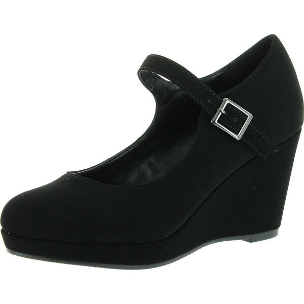 City Classified Womens Ontina Mary Jane Strap Comfortable Office Dress Platform Wedge Heel - Black