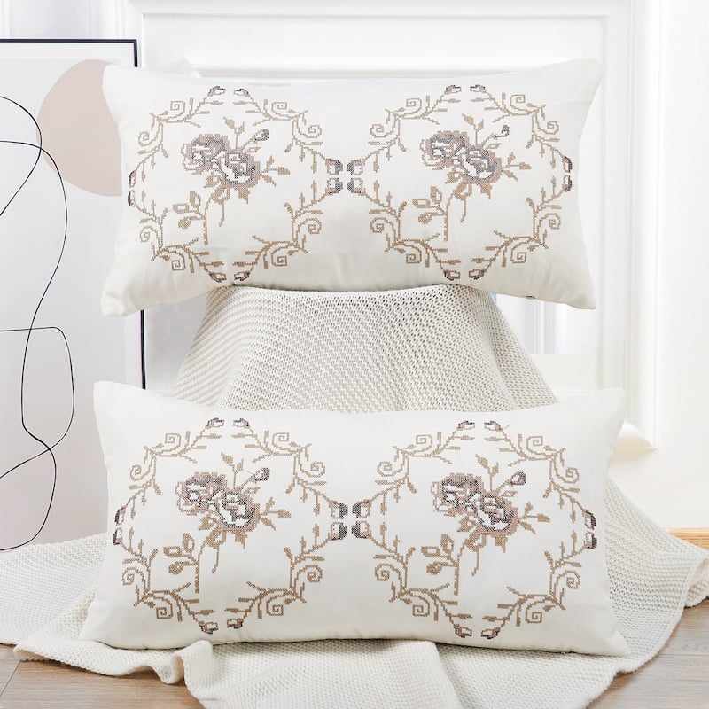 Canvas Pillow Shells with Rose Embellishments (Set of 2), NO INSERT