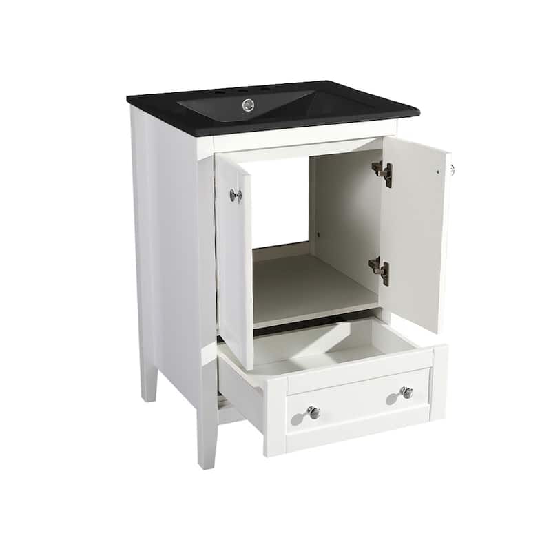 Cannes 24 In. White Bathroom Vanity With Black, 3-Hole Ceramic Sink Top