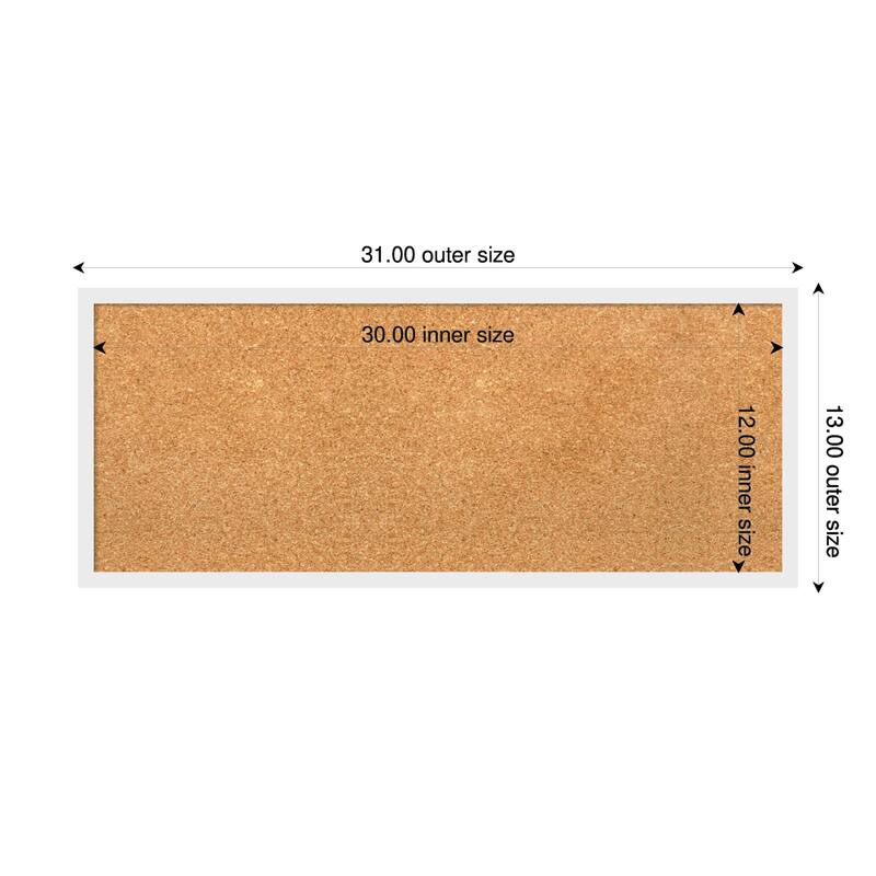 Incline White Wood Framed Cork Board - Bulletin Board, Organization Board, Pin Board - Natural - 31 x 13 in