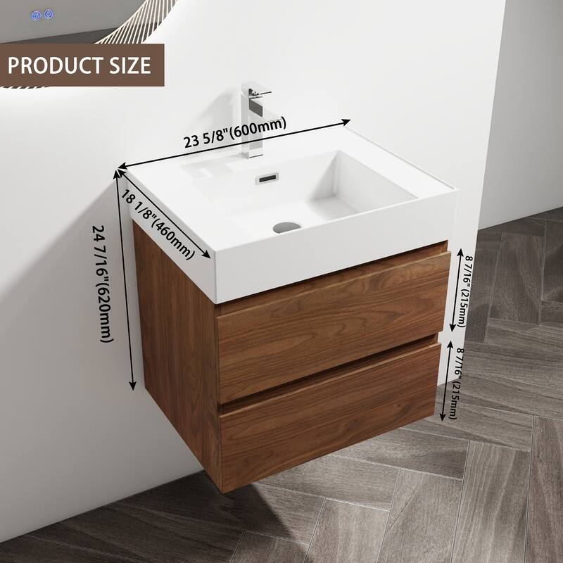 24/30/36 Single Sink Wall-Mounted Bathroom Vanity with Integrated Thick Edge Resin Sink
