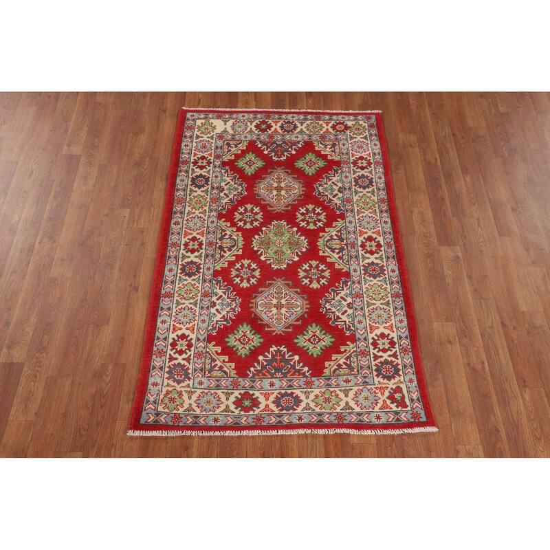 Oriental Kazak Foyer Rug Hand-Knotted Traditional Wool Carpet - 3'2" x 5'1"