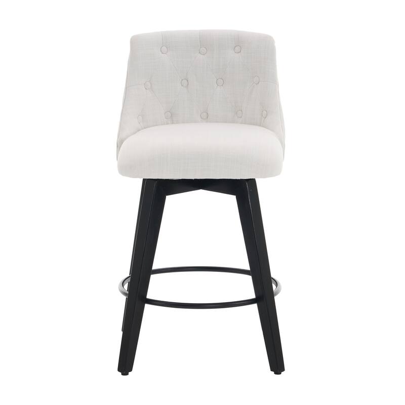 25" Swivel Bar Stools Set of 2-Modern Counter Height Stools with Linen Upholstery&Button Tufted Back, Solid Wood Frame Barstools