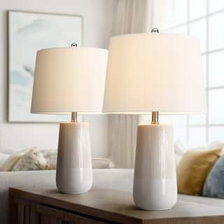 3-Way Ceramic Table Lamp Set of 2 with White Shades - 23 in. H