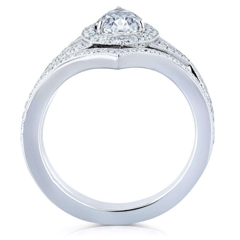 Kobelli 1.3 Carat Lab Grown Diamond Solid 14k Gold Pear Halo Crossover Venus Bridal Set