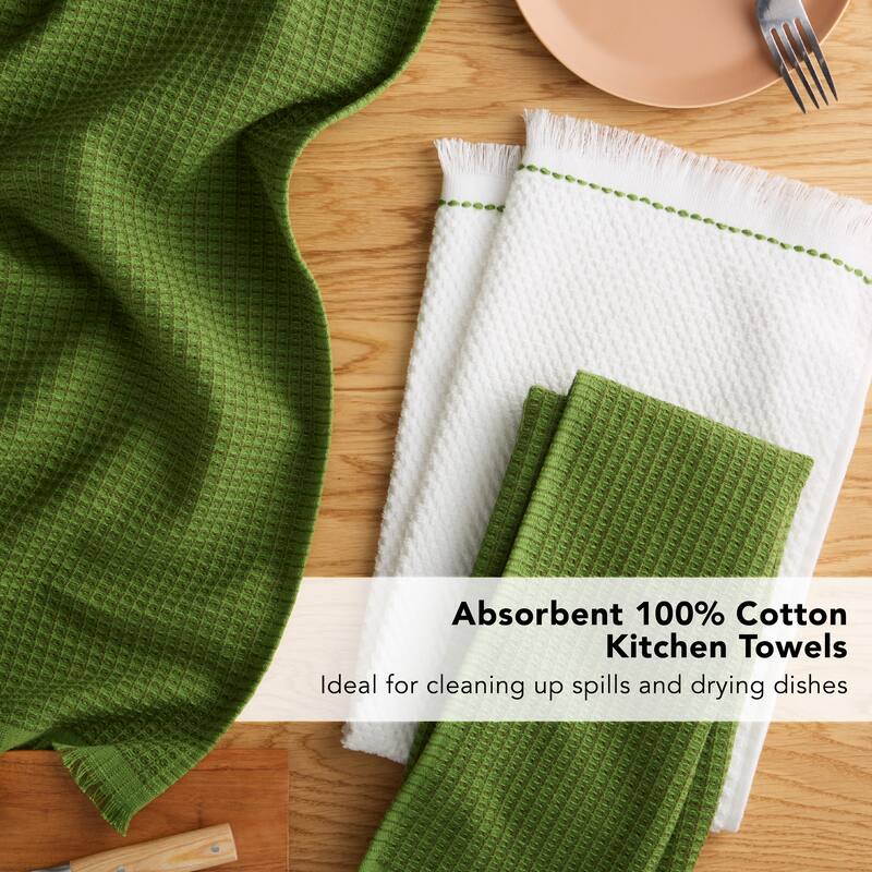 KITCHENAID Gourmet Series Gridlines Kitchen Towels 3-Pack Set, 100% Cotton Absorbent - 18"x28"