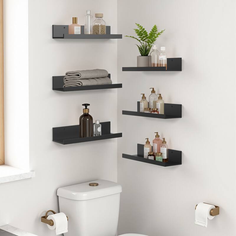Homy Casa U-Shaped Wall-Mounted Floating Shelf Set of 6, Black & BR