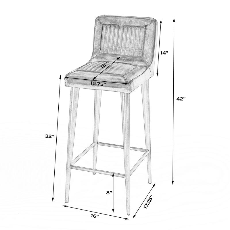 Maxwell 32 in. Seat Height Leather and Iron Bar Height Stool with Back