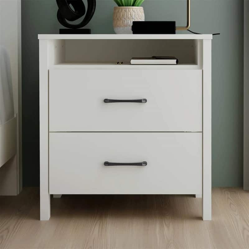Modern 2-Drawer Bedside Table Nightstand with Shelf Wood Minimalist Bedroom Furniture
