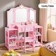 preview thumbnail 6 of 14, Kids Vanity Table And Chair Set, 2 In 1 Girls Vanity Storage Cabinet W/Tri-Folding Mirror - N/A