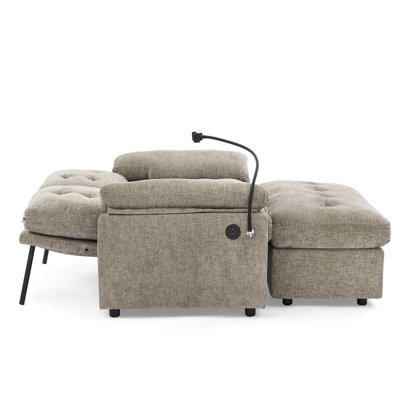 Double Recliner Chair with Adjustable Backrest, Storage Ottoman, USB Port & Phone Stand