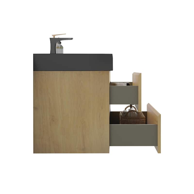 36"Bathroom Vanity with Sink,Wall Mounted Floating Bathroom Vanity,One-Piece Black Sink Basin without Drain and Faucet