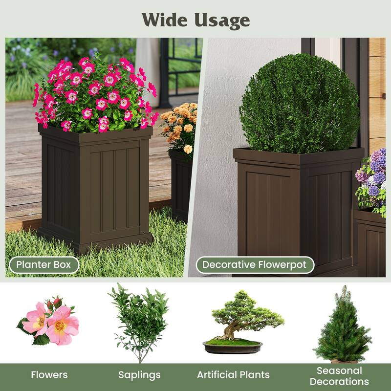 Gymax 19'' Square Plastic Planters Set of 2 w/ Drainage Holes &