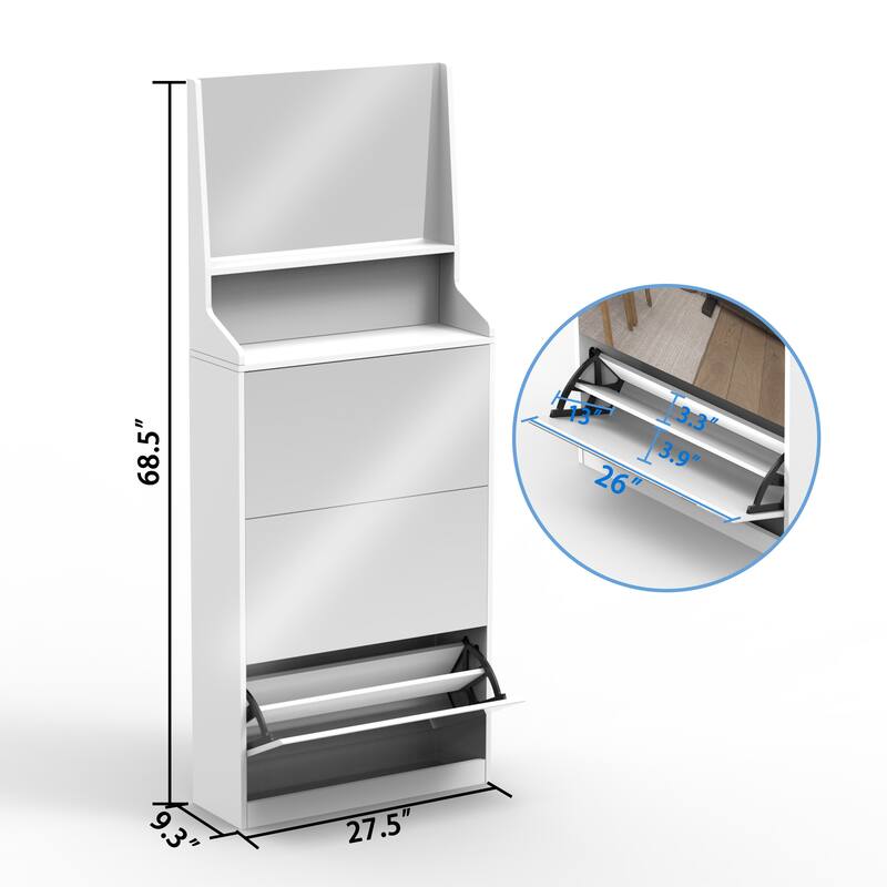 Shoe Cabinet with 3 mirrors,Shoe Storage Cabinet for Entryway,Vertical Shoe Cabinet