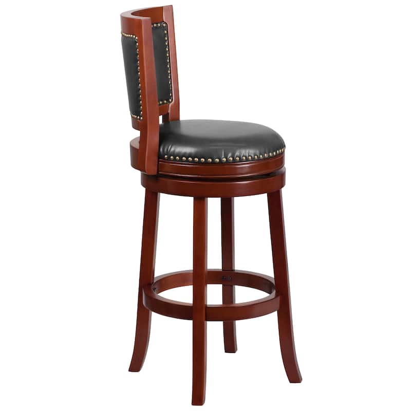 30'' High Wood Barstool with Open Panel Back and LeatherSoft Swivel Seat - 21.25"W x 19.25"D x 44"H - 21.25"W x 19.25"D x 44"H